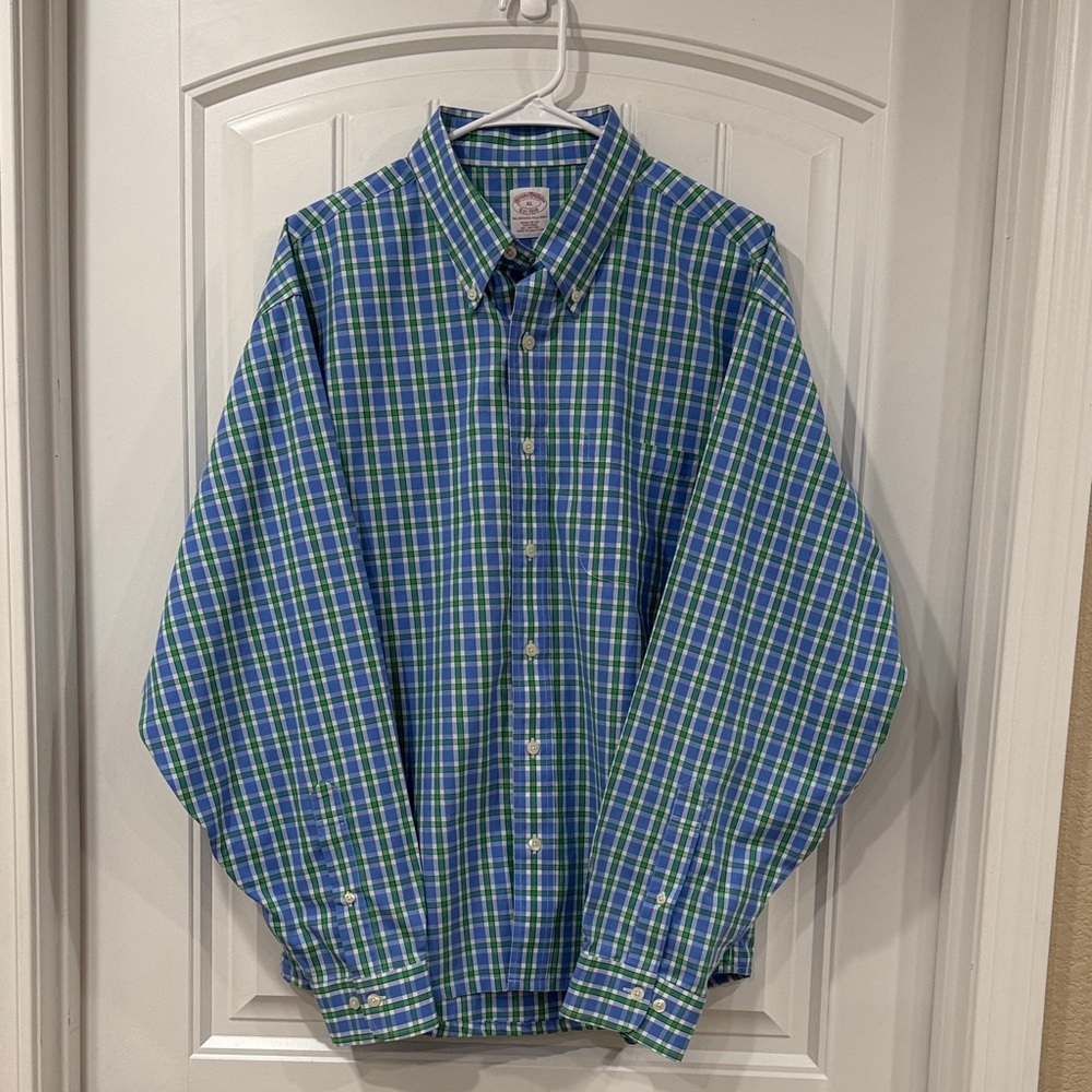 EUC Brooks Brothers Blue and Green Checkered Shirt